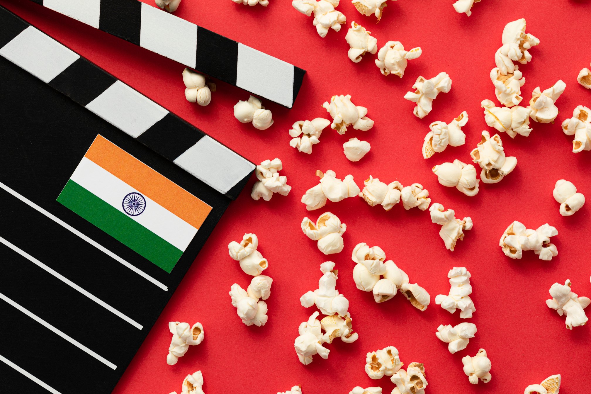 Movie Clapper with Flag and Popcorn