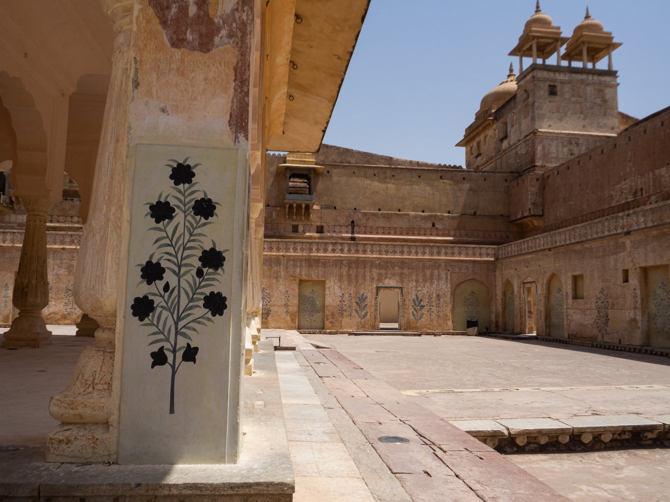 Paintings in the private courtyard of the Amber Fort.