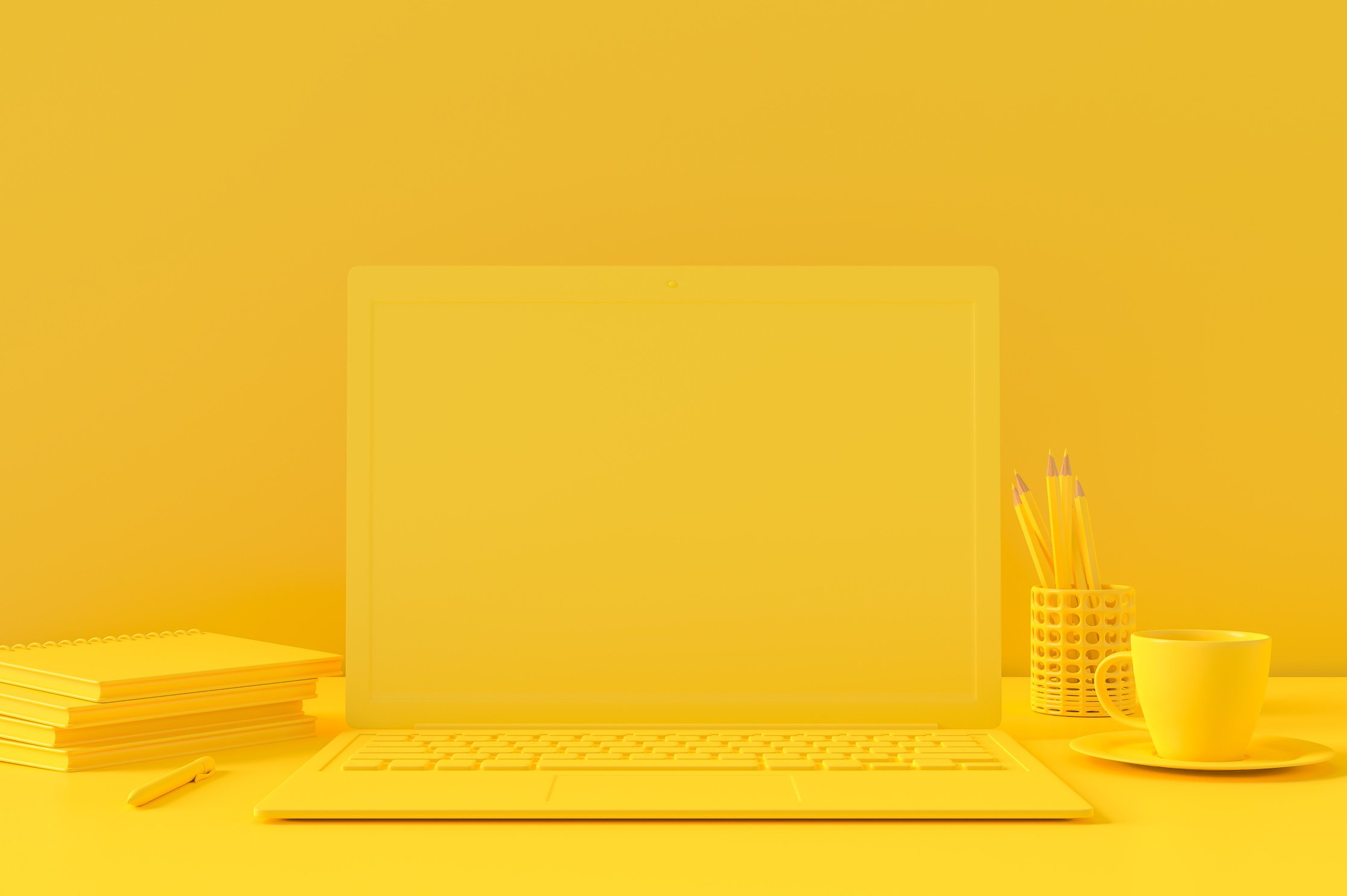 Minimal concept, Laptop on table Work desk yellow color